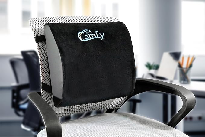 Premium AE Comfy Lumbar Support Pillow – Memory Foam Back Cushion for Office Chair, Car, or Gaming Chair – Ergonomic Lower Back Support for Pain Relief with Adjustable Removable Straps