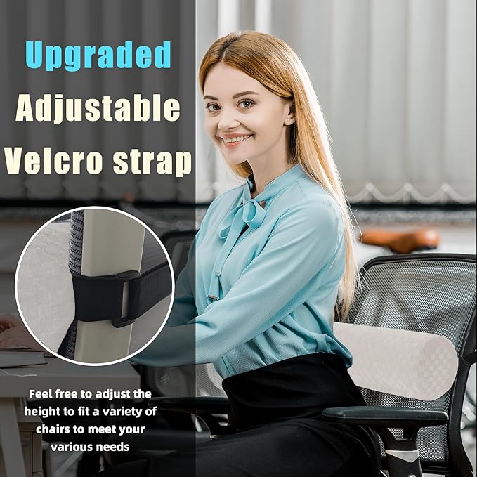 Lumbar Roll Pillow for Lower Back, Lumbar Support Foam Roll Cushion with Pillowcase and Upgraded Strap for Office, Chair, Car, Seat Pain Relief & Improving Posture (Cream, Short-11 * 4.3'')