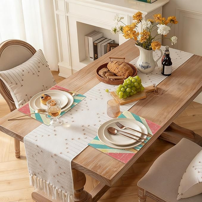 Vintage Ice Cream Table Placemats Set of 6, Linen Placemats 12x18 Inch, Washable Non Slip Heat Resistant Mats for Dining Table Kitchen Indoor Use