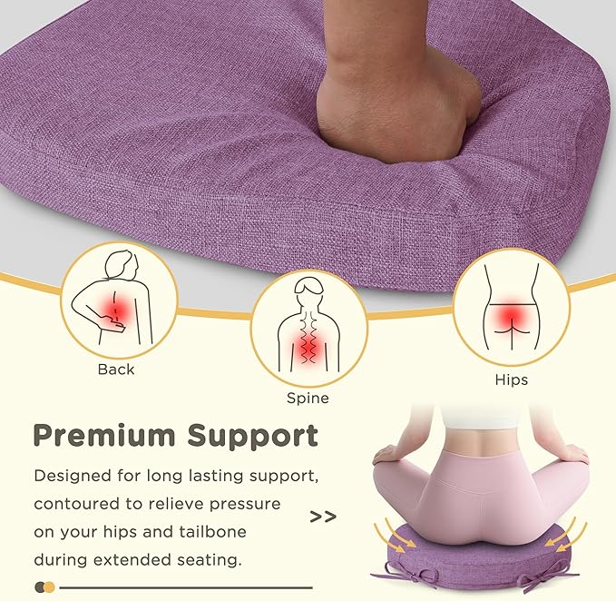 Windsor Chair Cushions for Dining Chairs 4 Pack Non Slip Kitchen Seat Cushion with Ties and Washable Covers Indoor Comfortable Seat Pad with Thick Foam 16.5" x 15.5" x 2" Purple