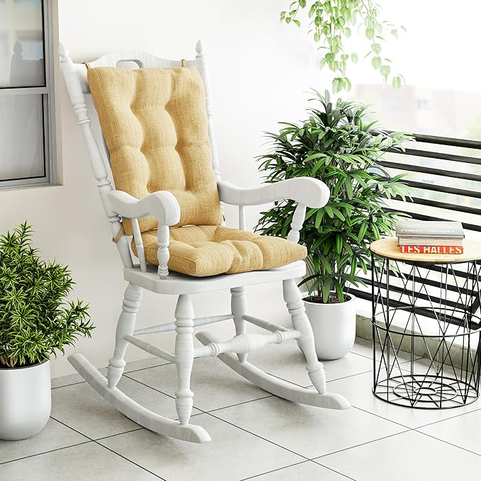 Klear Vu The Gripper Non-Slip Rocking Chair Cushion Set with Thick Padding, Includes Seat Pad & Back Pillow with Ties for Indoor Living Room Rocker, 17x17 Inches, 2 Piece Set, Sand