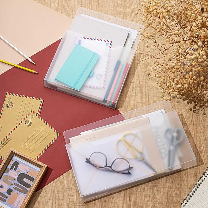Fuutreo 6 Pcs Magnetic Wall File Organizer Magnetic Wall File Holder Refrigerator Magazine Holder for Mail Letters Paper(Clear,Horizontal & Vertical)