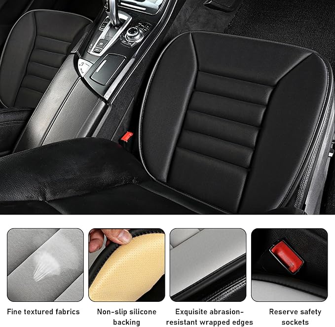 povtii Car Seat Cushion, Non-Slip Bottom Cushion for Car Driver Office or Home Chair, Breathable Pressure Relief Seat Pad with Memory Foam, Car Accessories Fit Most Vehicles (Black)
