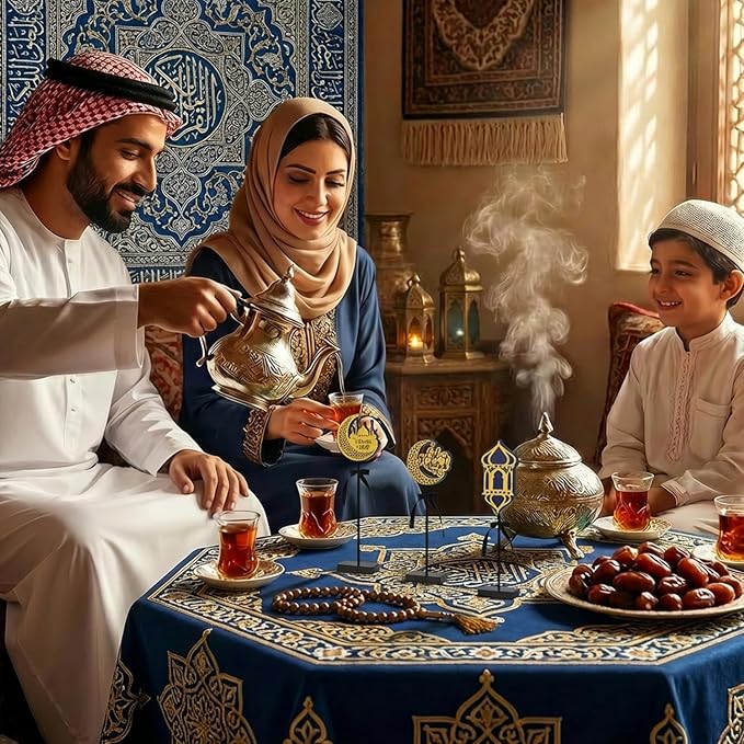 Smile Ramadan Wooden Decorations Eid Mubarak, Islamic Ramadan Tiered Tray Decor for Muslim Party Tabletop Decor Home