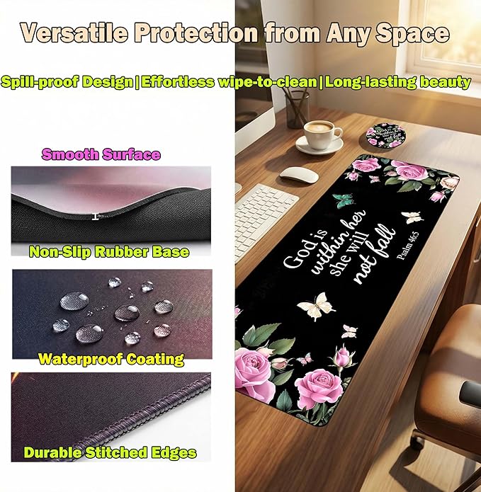 Extended Mouse Pad 31.5 x 11.8 Inches Decorative Desk Mat Mousepad with Stitched Edges for Home Office, Waterproof Washable, Includes Matching Coaster Bible Christ