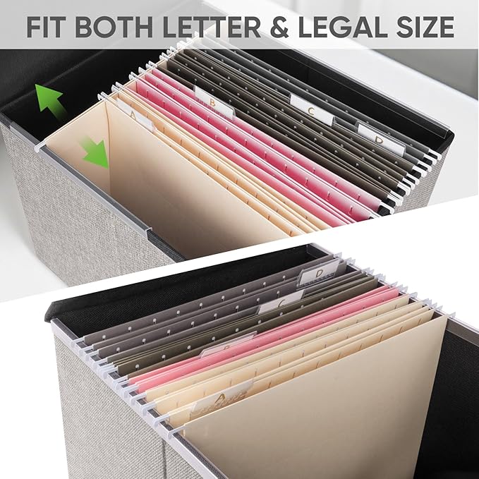 BALEINE File Organizer Box with Lid, Collapsible File Folder Organizer with Plastic Slide, Hanging File Folder Box for Office Document Storage (1 Pack, Beige)