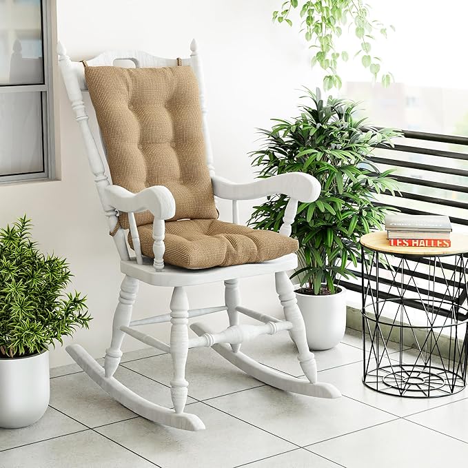 Klear Vu The Gripper Non-Slip Rocking Chair Cushion Set with Thick Padding, Includes Seat Pad & Back Pillow with Ties for Indoor Living Room Rocker, 17x17 Inches, 2 Piece Set, Tan
