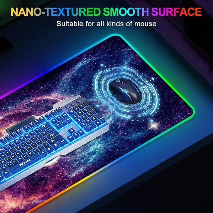 ARTSO RGB Gaming Mouse Pad, Large Mousepad with Led Light, Cosmic Starry Sky Keyboard Pad Gaming Accessories for Desk, Non-Slip Rubber Base Big Mouse Mat for Gamer