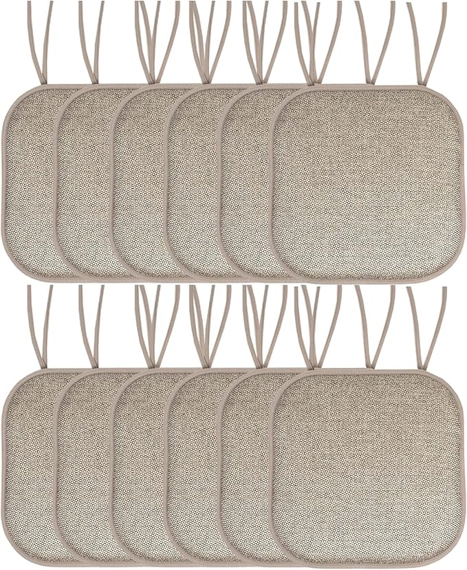 Sweet Home Collection Chair Cushion Memory Foam Pads with Ties Honeycomb Pattern Slip Non Skid Rubber Back Rounded Square 16" x 16" Seat Cover, 12 Count (Pack of 1)