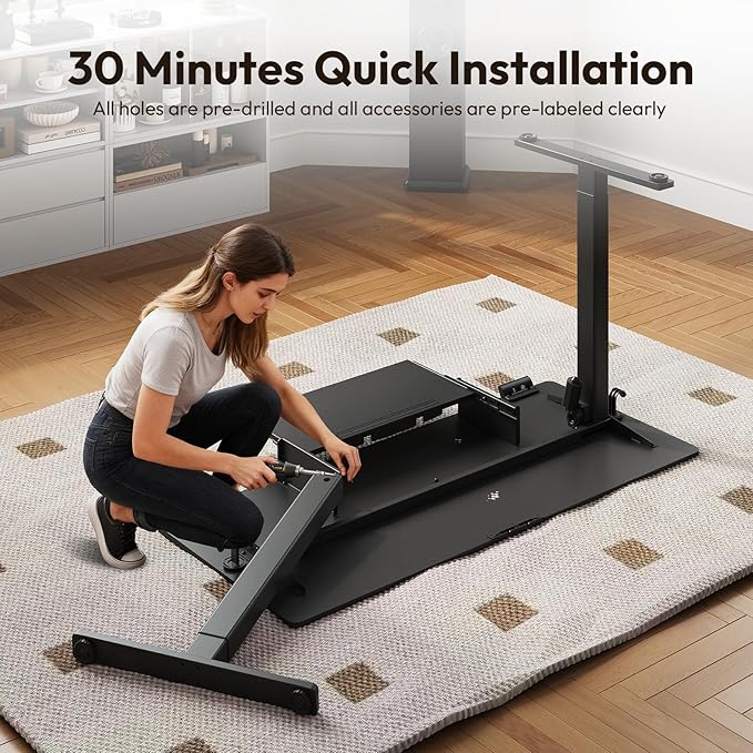 Electric Standing Desk with Keyboard Tray,55x24 inches Adjustable Height Stand Up Desk,3 Preset Heights,Equipped with Hooks,Raising Desks for Home Office and Computer Workstation,Black