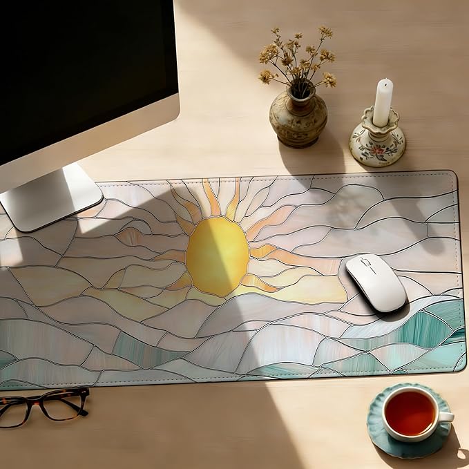 Large Gaming Mouse Pad Abstract Serene Ocean Sunrise Desk Mat,Non-Slip Rubber Base Stitched Edges,Extended Mousepad for PC,Laptop,Office,Home Decor(31.5 x 11.8 Inch)