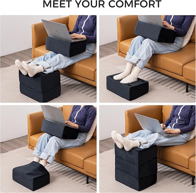 Ganondorf 3PCS Foot Rest for Under Desk at Work Adjustable Foot Rest Under Desk Ergonomic Foot Stools for Under Office Desk Extra Large Leg Pillow for Underdesk Footrest with Warm Sherpa Topper, Black