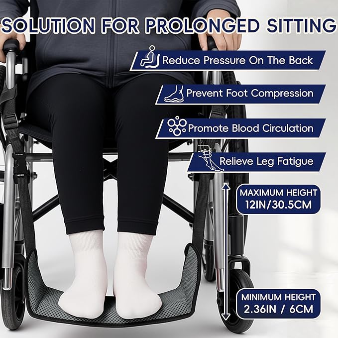 SPRING SEAON Wheelchair Foot Rest Hammock, Adjustable Leg Support Foot Sling with Soft Padded Base, Anti-Squeeze Footrest Replacement for Wheelchairs, Essential Wheelchair Accessories (Gray)