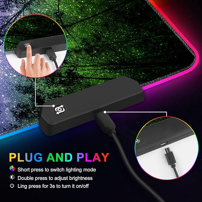 ARTSO Gaming Mouse Pad RGB Starry Sky, Forest Large Mousepad with Non-Slip Rubber Base, Cool XXL Computer Desk Pad, 35.4 x15.7In Big Gaming LED Light Up Mouse Pad for Gamer