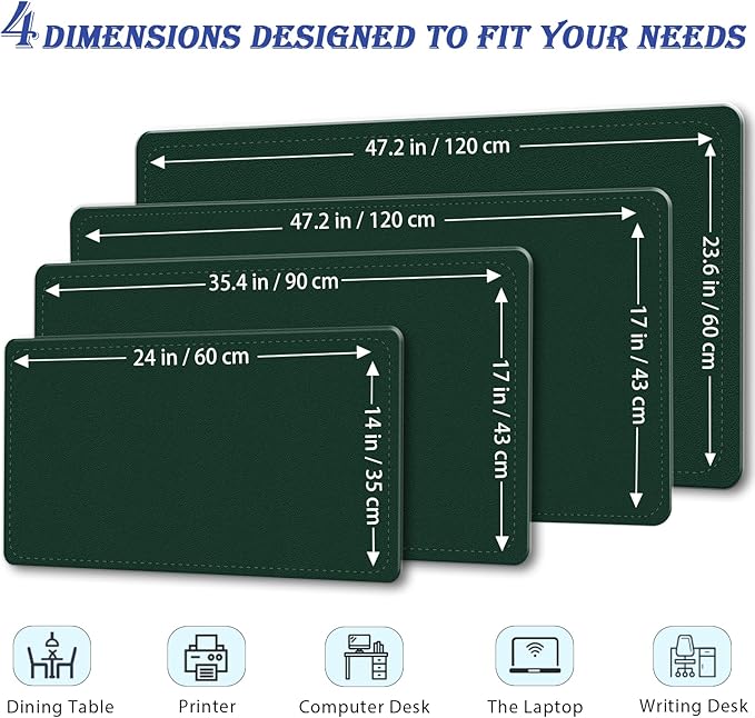 Large Desk Mat 35.4" x 17", PU Leather Desk Pad Protector, Non-Slip Large Mouse Pad for Desk, Waterproof Computer Desk Mat, Office Desk Pad for Keyboard Mouse, Desk Writing Mat (Dark Green)