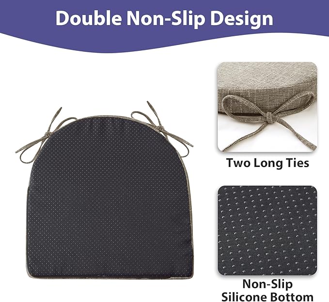 IPYNBAP Chair Cushions for Dining Chairs, Kitchen Chair Cushions, 16'' x 16'' x 2'', Non Slip Indoor Seat Cushions, Chair Pads for Dining Chairs with Ties & Removable Cover, Set of 6, Khaki