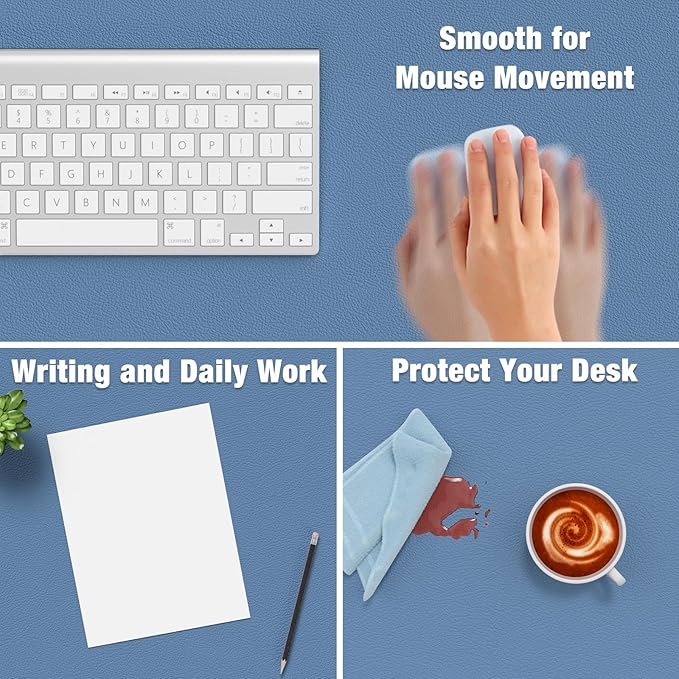 Hsurbtra Desk Pad, 48" x 17" PU Leather Desk Mat, XXXL Extended Mouse Pad, Waterproof Desktop Blotter Protector, Non-Slip Ultra Thin Large Laptop Keyboard Writing Mat for Office Home, Dark Blue