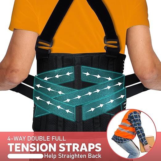 Work Back Brace with Removable Suspender Straps, Lumbar Posture Corrector for Heavy Lifting Safety Protector, Back Support Belt for Men Women in Moving, Construction and Warehouse Jobs Large
