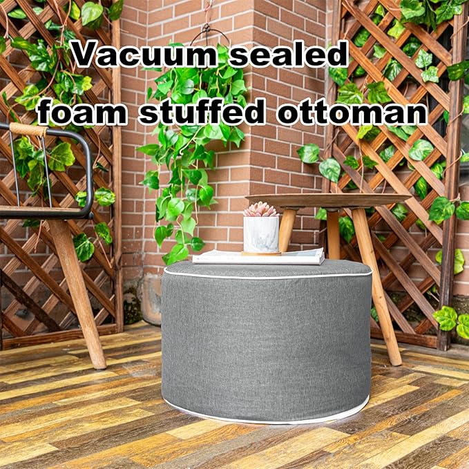 Outdoor Ottoman Outdoor Ottomans for Patio 20x12 Inches Modern Lightweight Foam Stuffed Pouf Outdoor Footstool Footrest Foot Stool Waterproof (Gray)