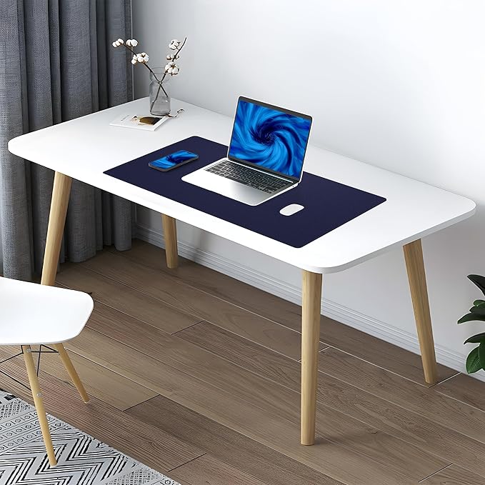 AFIING Cork Desk Mat 23.6 x 13.7, Dual-Sided Cork & PU Leather Desk Pad, Waterproof Non-Slip Desk Protector for Home Office, Study Desk & Minimalist Workspace Blue