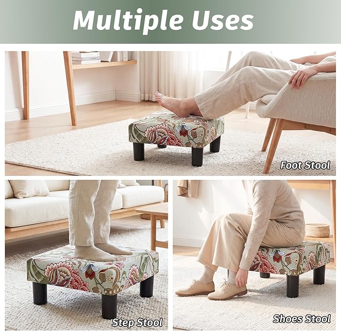 Joveco Small Foot Rest Stool Ottoman, 15" Fabric Square Footstool Upholstered Footrest for Chair, Under Desk, Office, Living Room, Boho Floral