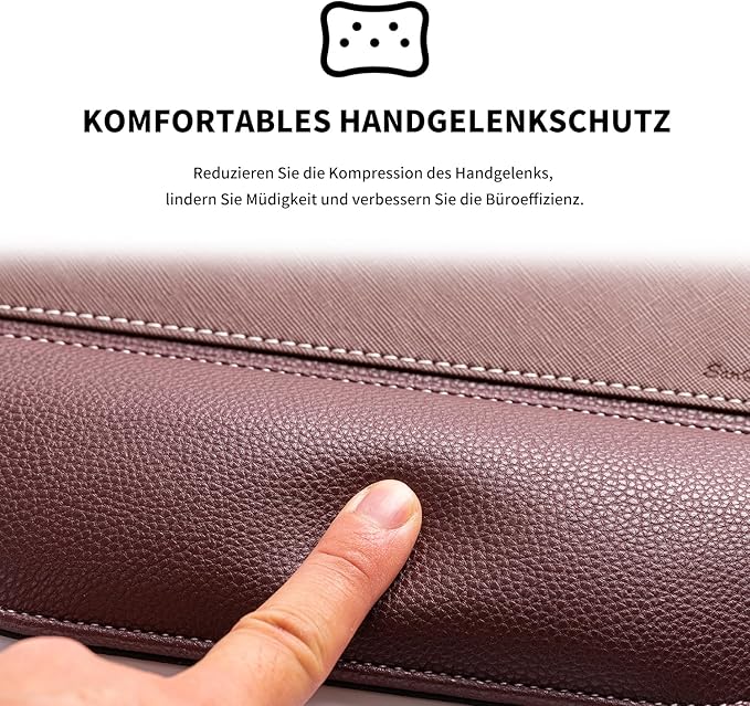 Brown Office Square Leather Mouse Pad with Wrist Rest Non-Slip Design, Business Style Gaming PU Mousepad for Learners, Workers &Computer Users.