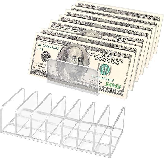 2 Packs Acrylic Mail Organizer Plastic Desk Cash Tray,7 Section Divided Vanity Organize Holder Vertical Letter Sorter for Desktop, Bill, Document, Notebook