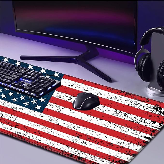 American Flag Extended Office Desk Pad Protector Computer Home Desk Game Decoration Large Mouse Pad 35.4X15.7 Inches