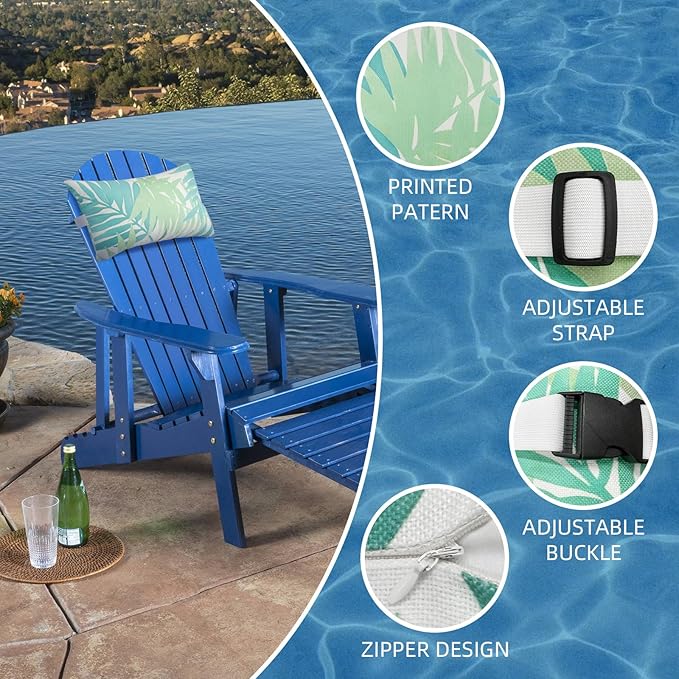 Outdoor Pillow for Chaise Lounge Chair, 2pcs Chaise Lounge Pillows Lumbar Pillows with Insert and Adjustable Elastic Strap for Patio Beach Office Chair, Green Leave