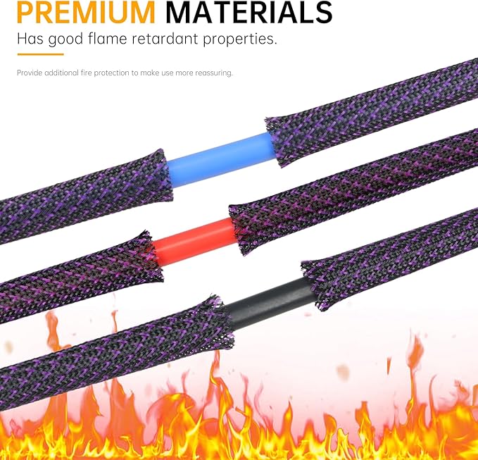 Braided Cable Sleeve, 33ft Expandable Wire Loom for Automotive Wiring Harness & PC Case, Pet-Proof Chew Resistant Cord Protector, Flexible Cable Management (Purple Black, 20mm (25/32"))