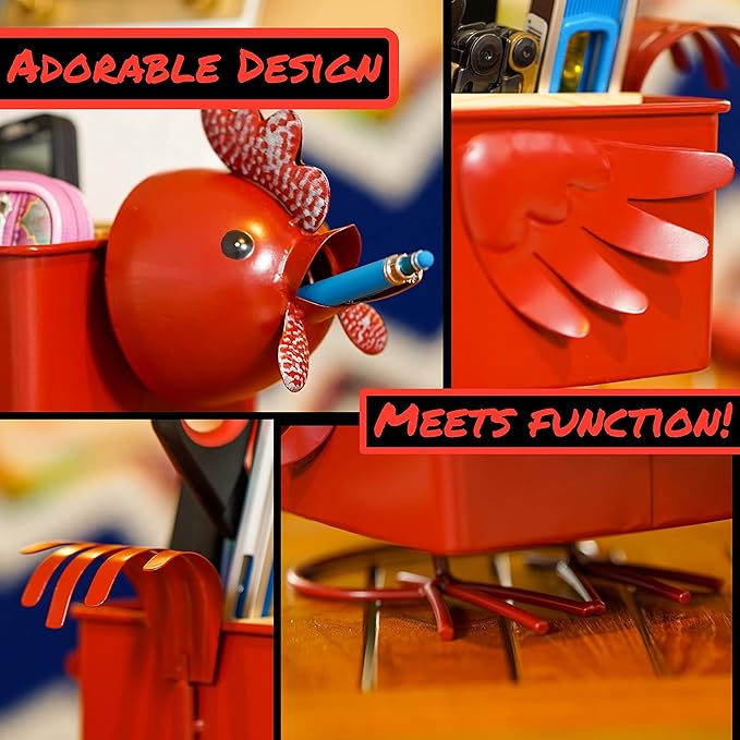 Made Easy Kit Desk Organizer, 1-5 Module Compartments - Storage for Stationery Supplies, Accessories, brushes - Home, Office, School, Dorm, Studio - Build in Pen & Pencil Holder (Red Rooster)