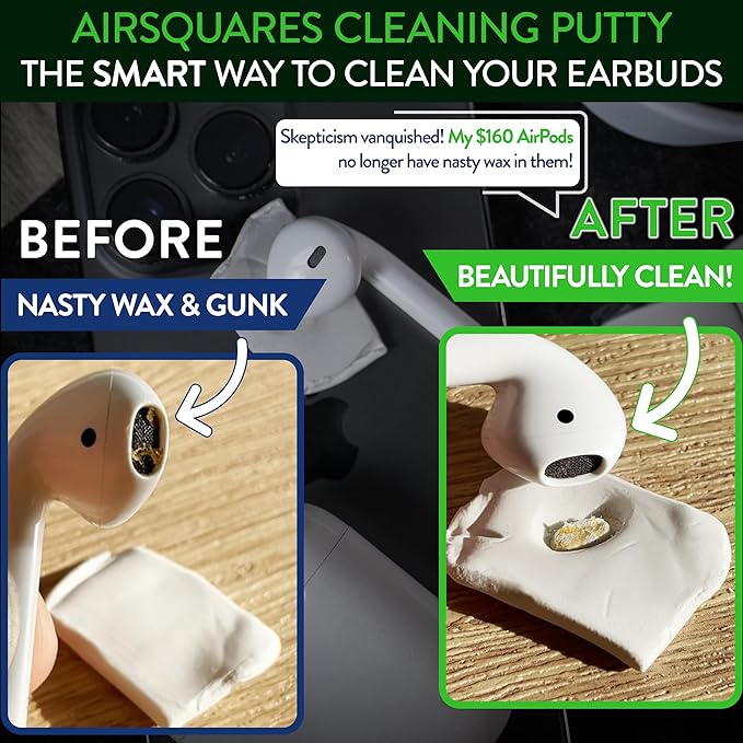 Cleaner Kit for Airpods by AirSquares | the Original Earbud Cleaning Putty Compatible with Airpods & Earbuds, Remove Wax, Dirt & Gunk from Tech Devices, As Seen on NBC's Today Show (12 Pack)
