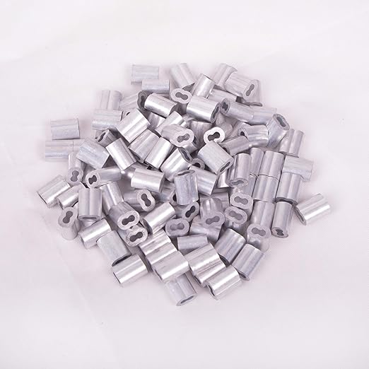 Aluminum Crimping Loop Sleeve for 3/32" Diameter Wire Rope and Cable (3/32" 100PCS)