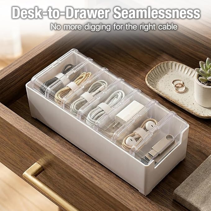 2 PCS Cable Organizer Box with 11 Standalone Cable Management Box, Charger Cord Organizer for Home/Office Desk Accessories Storage Stationery Supplies & Accessories（Clear）