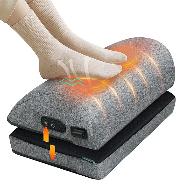 Snailax Heated Foot Rest Under Desk at Work, Fathers Day Gift for Dad, Ergonomic Desk Foot Stool with Heat and Vibration Massage, 2 Heat Levels Foot Warmer for Office Chair, Home Gaming