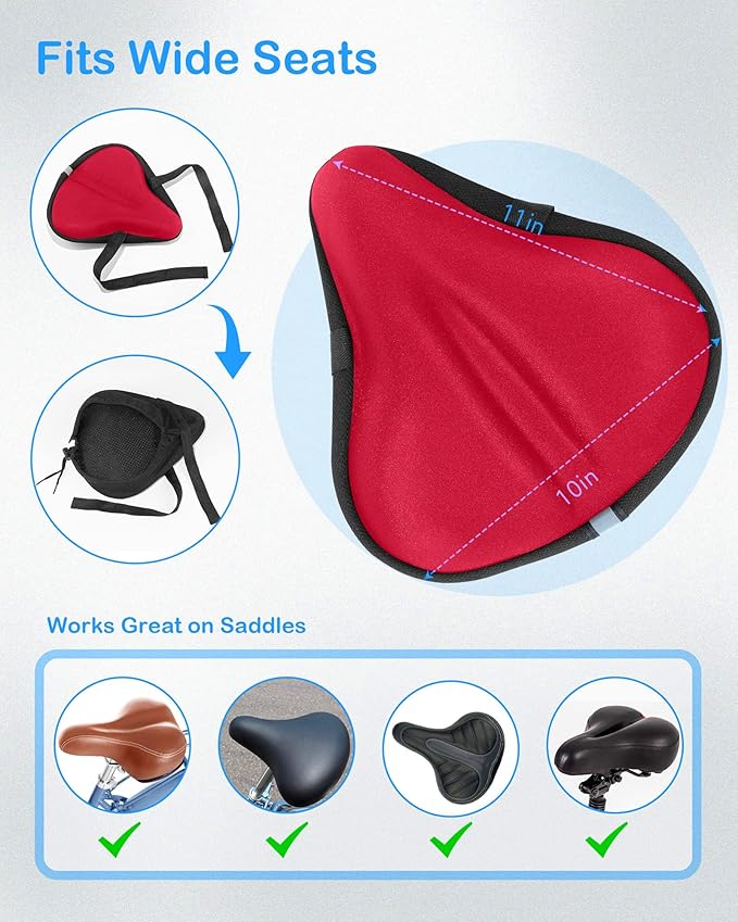CUNCUI Bike Seat Cushion, Gel Bike Seat Cover, Bicycle Seat Cushion Covers for Women Men Comfort Compatible, Suitable for Outdoor and Indoor (11x10 inch)-Red
