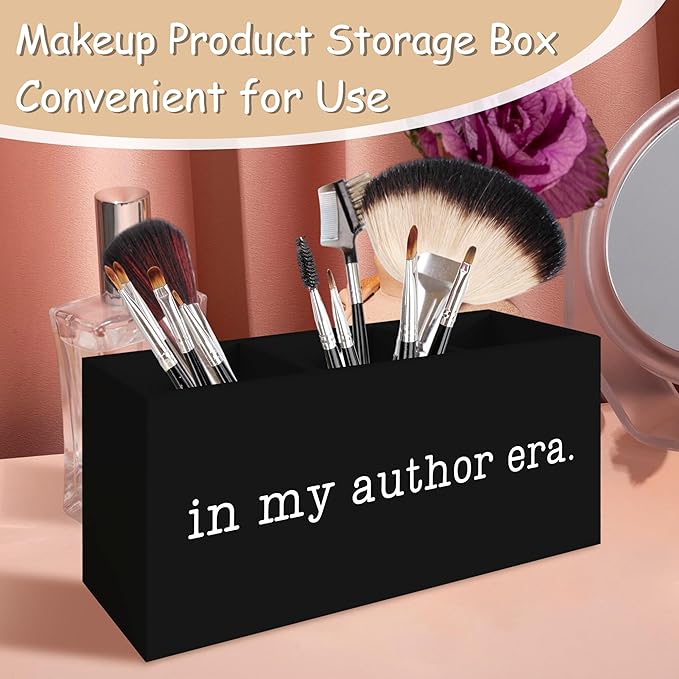 Author Writer Gifts Pen Pencil Holder Organizer for Desk, Gifts for Writers and Authors, In My Author Era Wooden Box Block Sign for Home Office Tabletop Decor, Study Room Library Decor