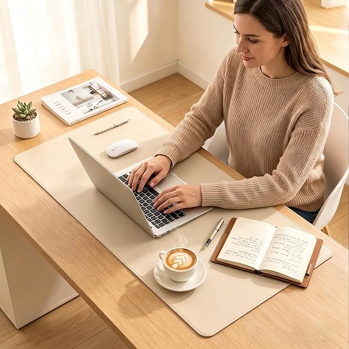 Desk Pad Blotter,PIPRE 23.64x40.19 in PU Leather Mouse Pad,Waterproof Non-Slip Writing Desktop Protector Mat,Office Desk Accessory,Khaki