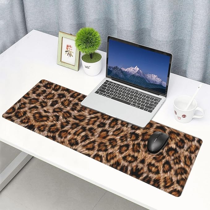 Leopard Large Mouse Pad & Desk Mat Wildlife Fur Print Extended Mousepad Non-Slip Rubber Base Laptop Computer Keyboard Pad for Gaming, Office & Home Decor, XL - 31.5" X 11.8"