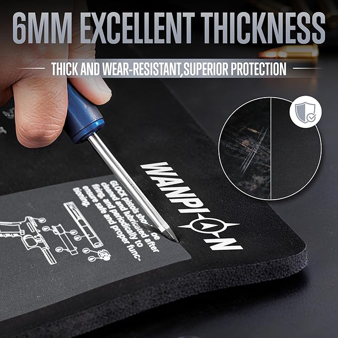 Gun Cleaning Mat 20"×12" - Thick Protection, Leak-Proof Surface, Non-Slip Oil Resistant Glock Cleaning Mat,Pistol Cleaning Mat with Detailed Parts Diagram