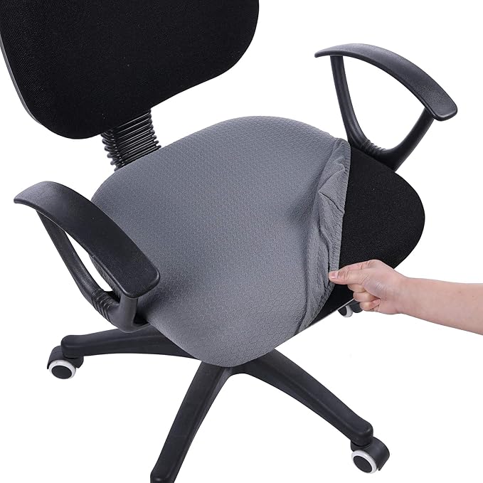 Smiry Stretch Jacquard Office Computer Chair Seat Covers, Removable Washable Anti-dust Desk Chair Seat Cushion Protectors - Grey