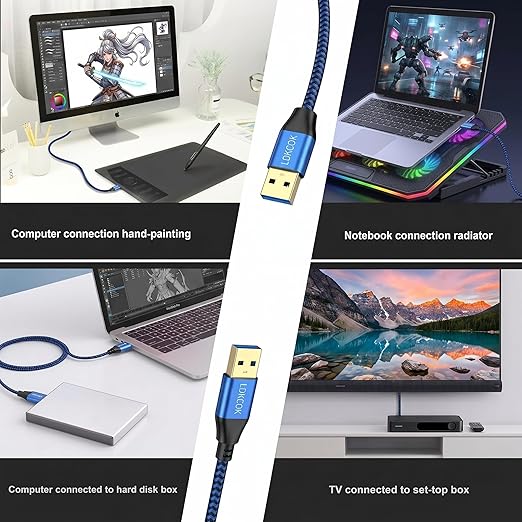 USB to USB Cable 15FT, Durable Braided USB 3.0 Male to Male Type A to Type A Data Transfer Cable, Compatible with Hard Drive, Laptop, DVD Player, TV, USB Hub, Monitor, Camera, Set-Top Box