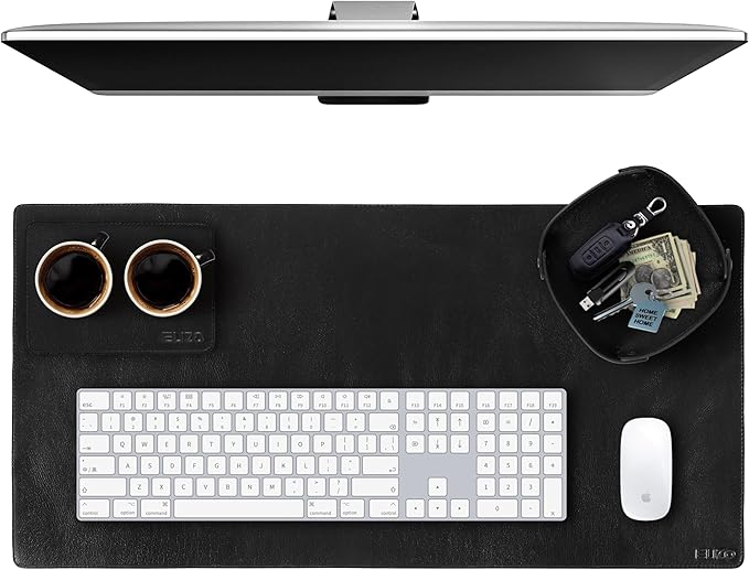 ELIZO Leather Desk Pad Real Leather Desk Mat Thick (3mm) Double Layer (31x15.6) Cover Blotter Desk Protector Large Computer Mat for Keyboard Mouse Pad Table Laptop Mat Office Accessories - Carbon