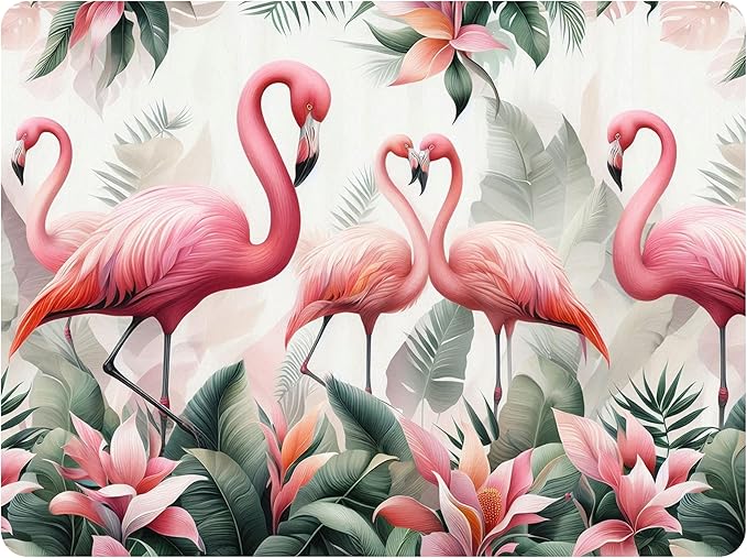 Set of 4 Cork Backed Placemat, Kitchen and Dining Table Decoration Design Hard Placemat 12" x 16" (Flamingo)