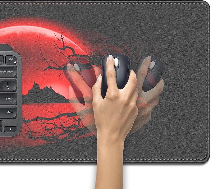 Crimson Moon Night Mouse Pad Desk Pad, 27.5x11.8 in Large Mouse Pad Extended Keyboard Mousepad with Stitched Edges, Waterproof Non-Slip Rubber Base for Office Computer Laptop Home