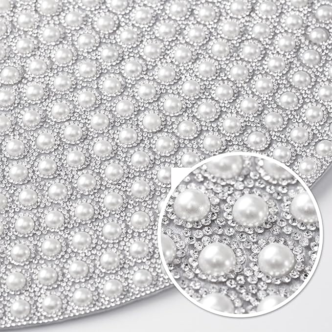 Pearl Round Placemats Set of 4, 15-inch Anti-Slip Tablescapes Decorations Sparkling Bling Rhinestones Silver Placemat for Nightstand Tablecloths Centerpiece Standing T-Lights Candles Vases Mat
