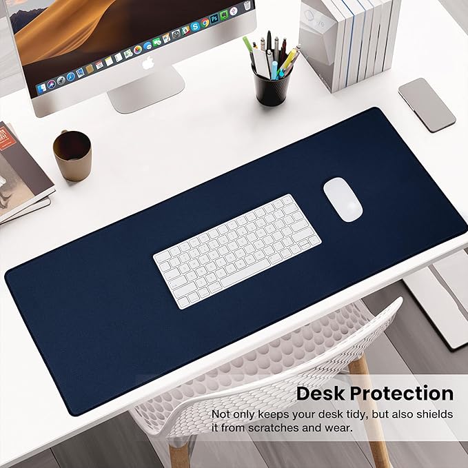 ALOANES Waterproof Mouse Pad with Durable Stitched Edge, XL Gaming Keyboard Pad, Non-Slip Rubber Base Mouse Mat, Extended Desk pad for Gamer, Office & Home, Dark Blue Mousepad 31.5"x 11.8"x 0.12"