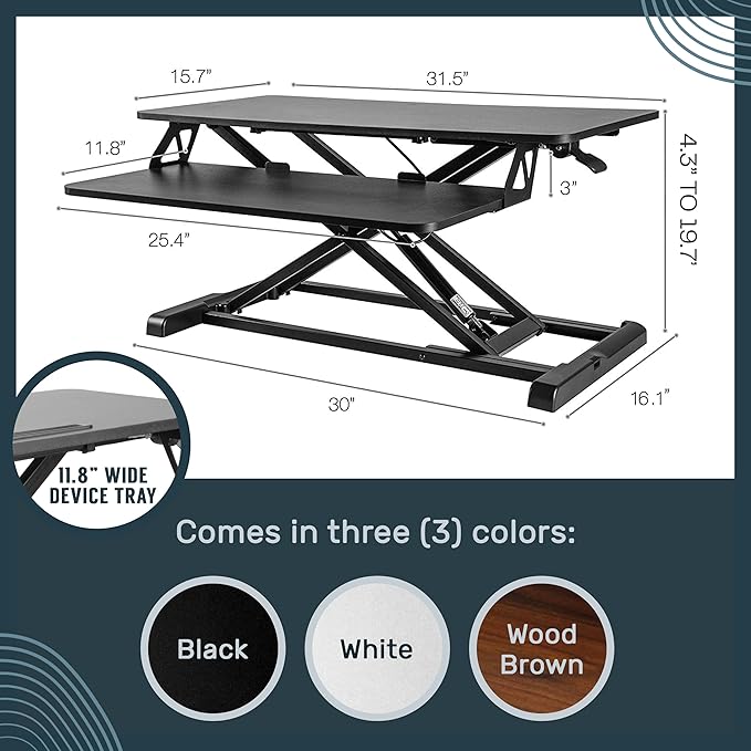 TechOrbits Standing Desk Converter - 32 Inch Adjustable Sit to Stand Up Workstation, Particle Board, Dual Monitor Desktop Riser with Keyboard Tray, for Home Office Laptop, Black 32"