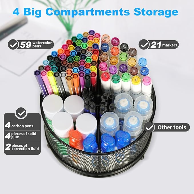 360°Rotating Desk Organizer, Pen Holder for Desk with 4 Compartments, Silverware Organizer for Kitchen Counter,Vanity Makeup Brush Stand, Multi-Functional Pencil Holder for Supplies