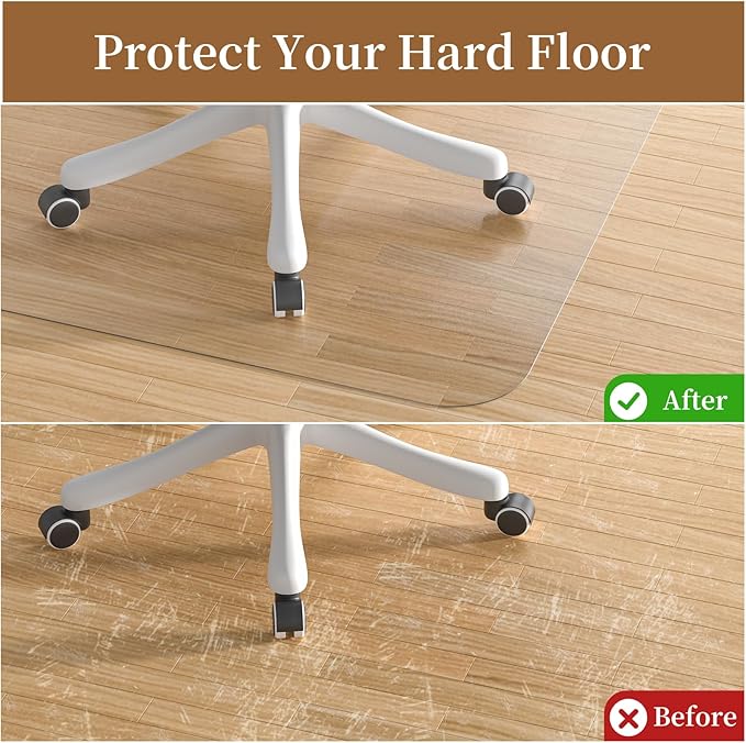 Office Chair Mat for Hardwood Floor - 30" X 48" PVC Clear Floor Protector Mat for Hard Floors, Non-Slip Desk Chair Mat for Home Office, Protects Laminate Tile Vinyl - Can't be Used on Carpet